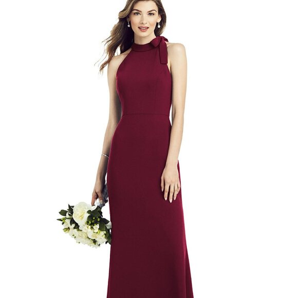 After Six 6827....Bow-Neck Open-Back Trumpet Gown....Cabernet...Size 10 - Picture 1 of 8